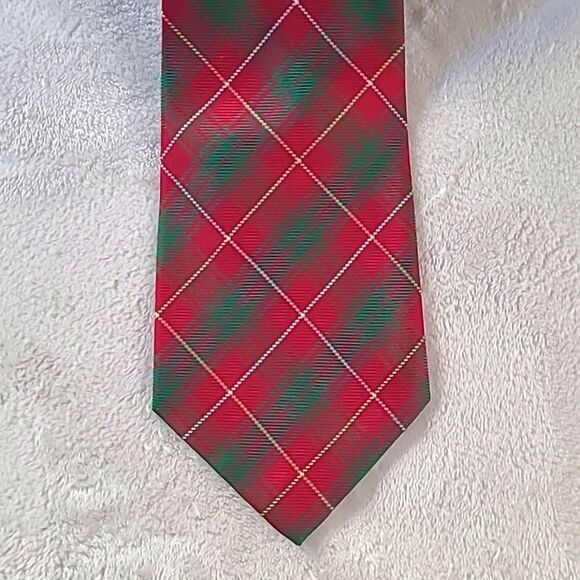 Polo Ralph Lauren Silk Mens Necktie Handsewn Festive Red Green Geometric Pattern - Picture 11 of 14